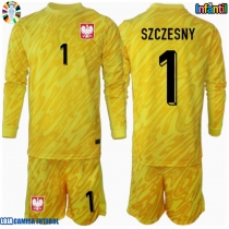 Camisa de Futebol Polónia Wojciech Szczesny #1 Goleiro Equipamento Principal Infantil Europeu 2024 Manga Comprida (+ Calças curtas)